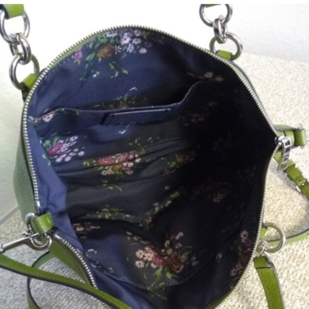Coach Kelsey Small Yellow Green Leather Satchel Crossbody, Zipper does not work - Picture 8 of 10